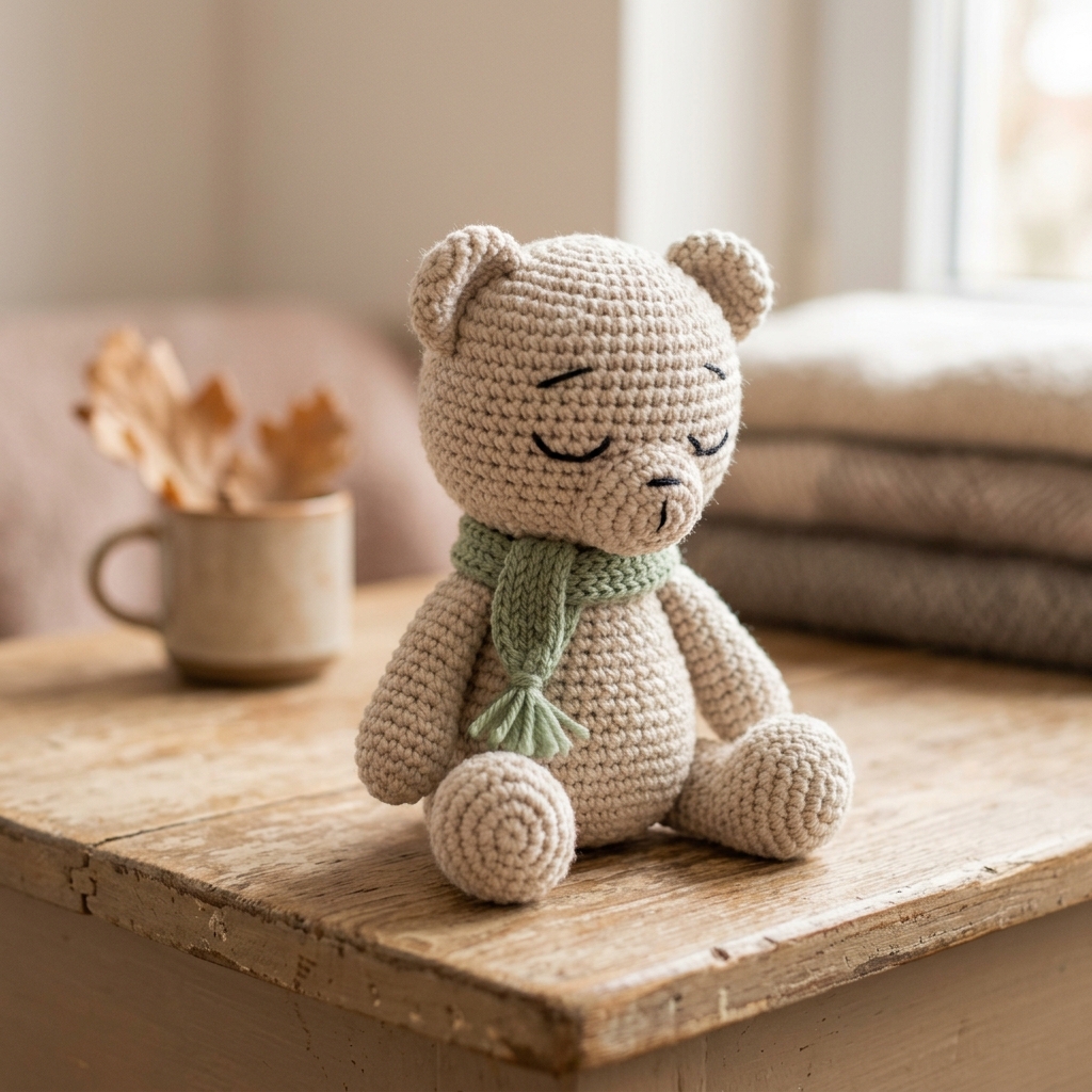 Sleepy Forest Bear Amigurumi feito à mão